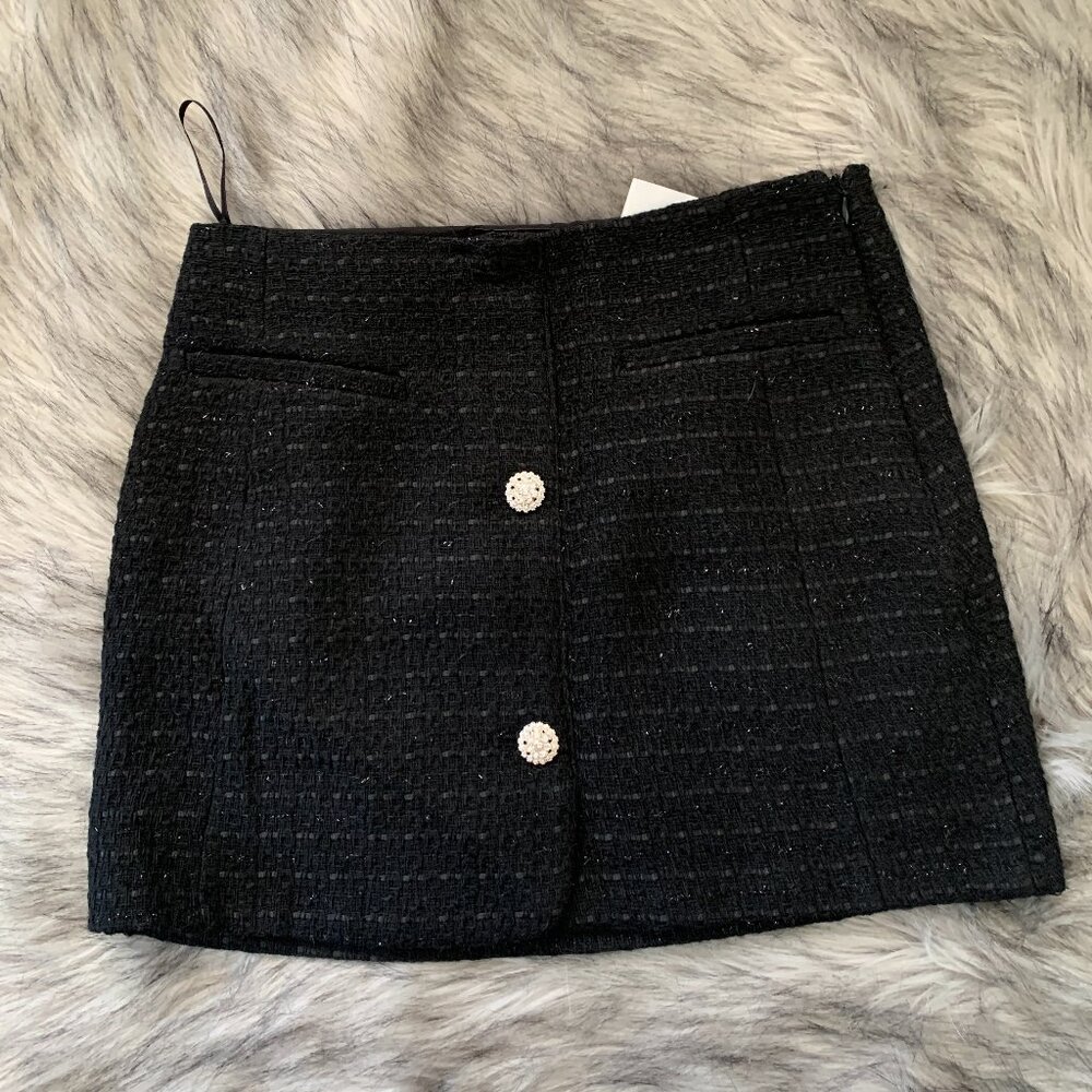Zara Women Check Tweed Textured Mini Skirt 4661/902, Black, Size XS